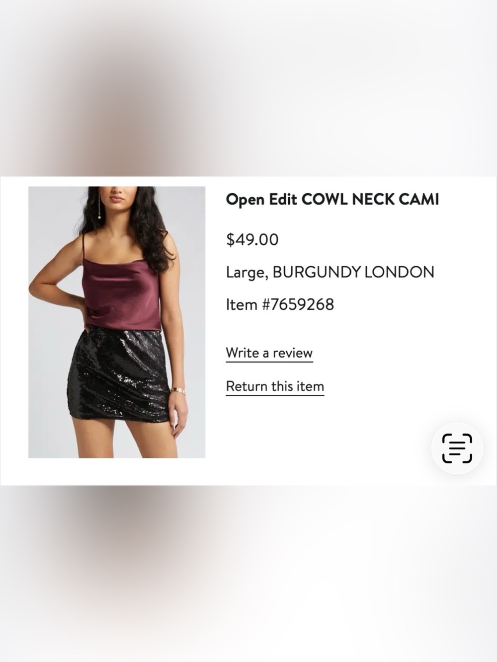 Open Edit Cowl Neck Cami in Burgundy